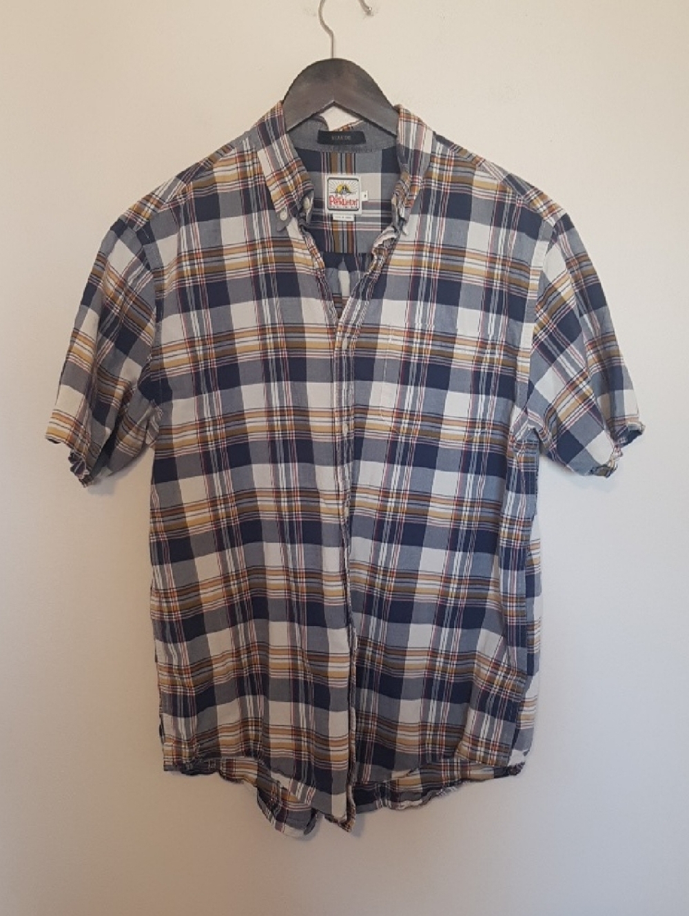 Pendleton Navy, White & Tan Plaid Short Sleeve Button-Down